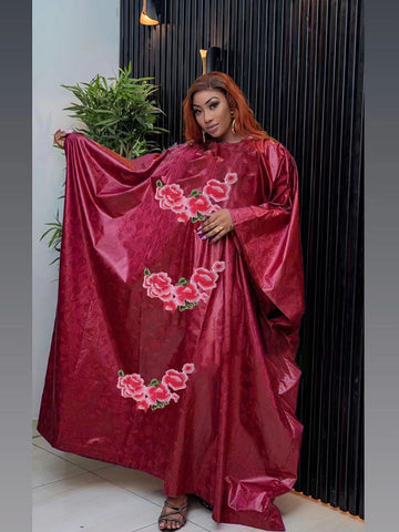 Image of Purple Bazin Riche Turkey Dresses Ankara Women Dashiki-FrenzyAfricanFashion.com