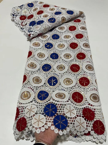 Image of Latest French Milk Silk Sequins Lace Fabric Guipure Cord Fabric-FrenzyAfricanFashion.com