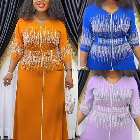 Image of Wedding Dresses Women Plus Size Beaded Evening Party Long Maxi Dress Moroccan Muslim-FrenzyAfricanFashion.com