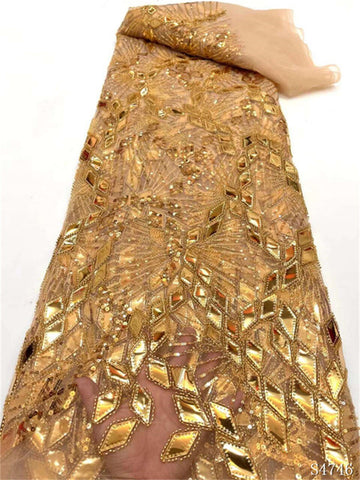 Image of 5 Yards Handmade Bead Lace Fabric With Sequins Luxury Embroidery French Tulle Mesh-FrenzyAfricanFashion.com