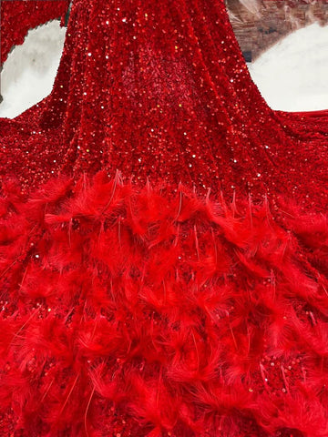 Image of French White Tulle 5 Yards Lace Fabric Fluffy Feather Voile Lace-FrenzyAfricanFashion.com