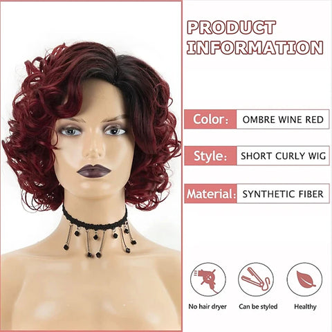Image of HAIRJOY Synthetic Hair Short Burgundy Curly Wigs for Women Ombre Wine Red Short Wig-FrenzyAfricanFashion.com
