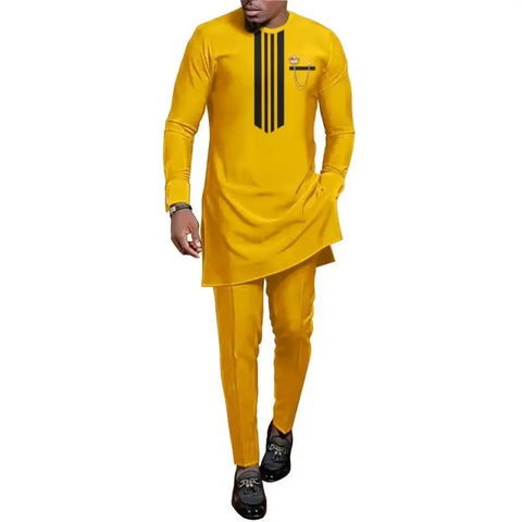 Image of African Men's Printed Top And Trousers Suit Wedding Dress Casual Slim Suit-FrenzyAfricanFashion.com