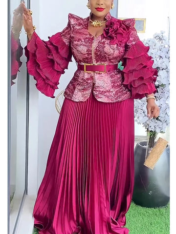 Image of African Clothes for Women 2 PCS Sets Tops And Skirts Suits Dashiki Ankara Turkey Outfits Gown Plus Size Wedding Party Dresses-FrenzyAfricanFashion.com