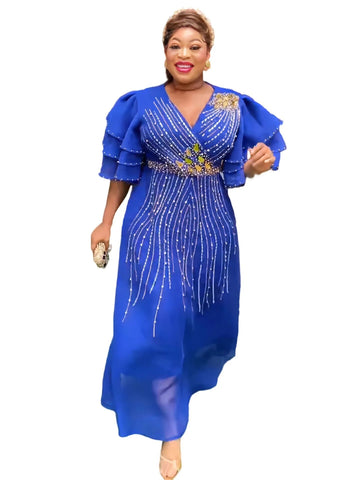 Image of Elegant African Dresses for Women Summer Evening Party Long Dress Turkey Outfits Robe Dashiki Ankara Africa Clothing-FrenzyAfricanFashion.com