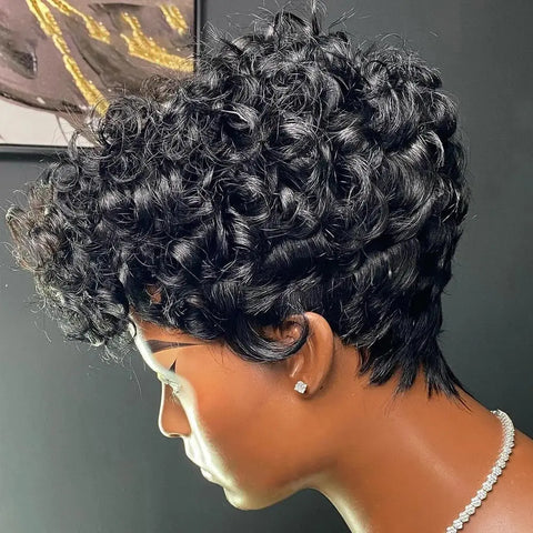 Image of Pixie Wigs for Women, Short Black & Curly-FrenzyAfricanFashion.com