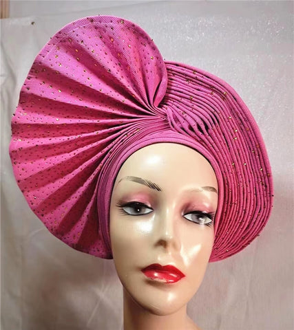 Image of sego gele headtie turbans for women hats for women auto gele headtie already made 2022 aso oke fashion bonnets head wraps-FrenzyAfricanFashion.com