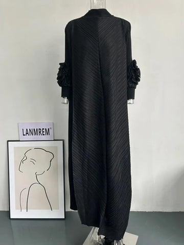 Image of Maxi Pleated Dress Round Neck Spliced Full Sleeve Dresses For Women-FrenzyAfricanFashion.com