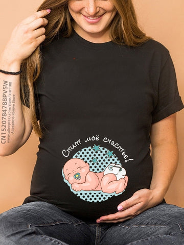 Image of Maternity Clothes Casual Pregnancy T Shirts Baby Print Funny Women Summer Tees Tops White-FrenzyAfricanFashion.com