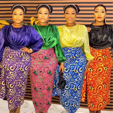 Image of Two Pieces Set Tops And Skirts Suits Ankara Outfits Plus Size Lady Party-FrenzyAfricanFashion.com