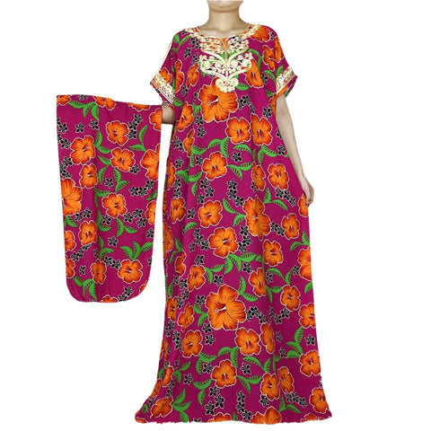 Image of Abaya Cotton Floral Printing Loose Maxi Casual Dress-FrenzyAfricanFashion.com