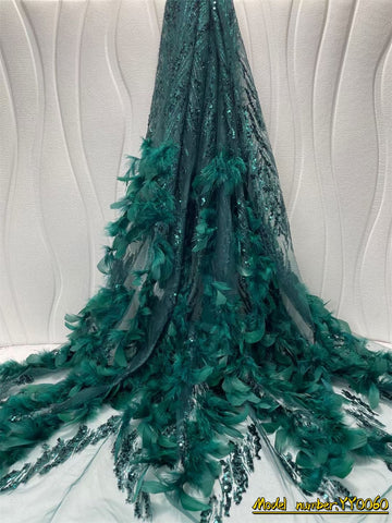 Image of Feather Fluffy Lace Fabric Luxury Pearl Fabric French For Wedding Bride Party-FrenzyAfricanFashion.com