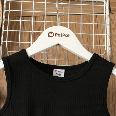 Image of PatPat 2pcs Girl Dresses Kids Clothes Girl Polka Dots Ribbed Girls Splice Sleeveless Dress & Belt-FrenzyAfricanFashion.com