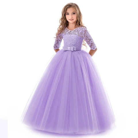 Image of Girls Lace Long Prom Gowns Bridesmaid Kids Dresses-FrenzyAfricanFashion.com