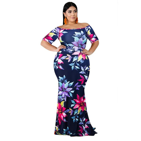 Image of Plus Size Short Sleeved Floral Women Robe Soirée Femme-FrenzyAfricanFashion.com