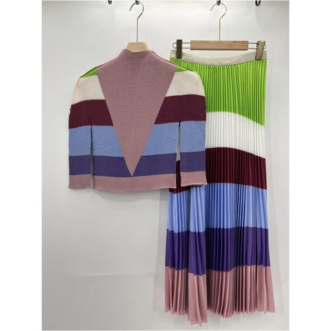 Image of Pleated Women's Printed Corn Slim Fit Top And Women's Half Skirt Set-FrenzyAfricanFashion.com