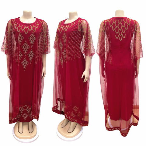 Image of Two-Piece African Dresses Mesh Caftan Dress Abaya Clothes-FrenzyAfricanFashion.com