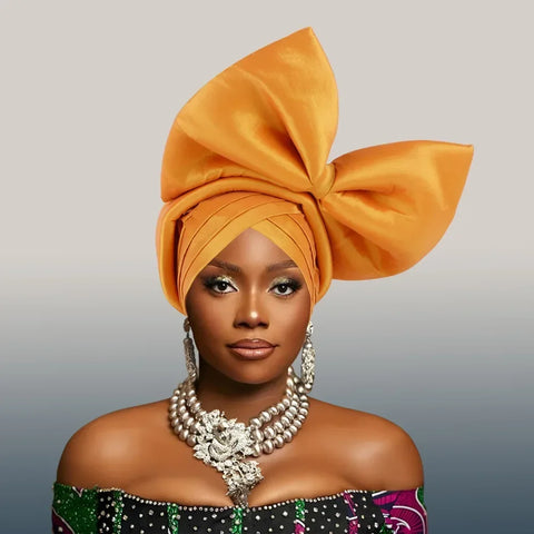 Image of African Party Evening Wedding Headtie for Women Fashion Summer Autumn Solid Color Headtie Women Caps-FrenzyAfricanFashion.com