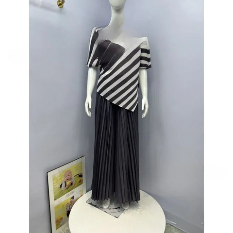 Image of Pleated Women's Suit Big Swing Skirt Two Piece Suit-FrenzyAfricanFashion.com