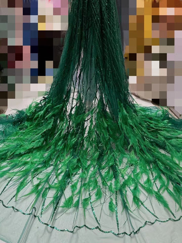 Image of French White Tulle 5 Yards Lace Fabric Fluffy Feather Voile Lace-FrenzyAfricanFashion.com