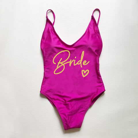 Image of Sexy Padded One Piece Swimsuit TEAM Bride love Swimwear Women Summer Beachwear Bachelor Party Plus Size Bathing Suit Swimming-FrenzyAfricanFashion.com