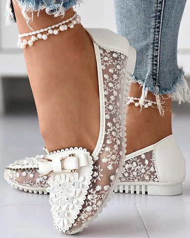 Image of Floral Embroidery Bowknot Loafers Women-FrenzyAfricanFashion.com