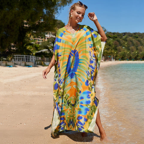 Image of Kaftan Dresses Women Bohemian Maxi Tie Dye Rayon Summer Holiday Bathing Suits-FrenzyAfricanFashion.com