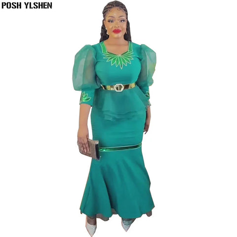 Image of Plus Size Dresses Women Organza Ruffles Sleeves Outfits-FrenzyAfricanFashion.com