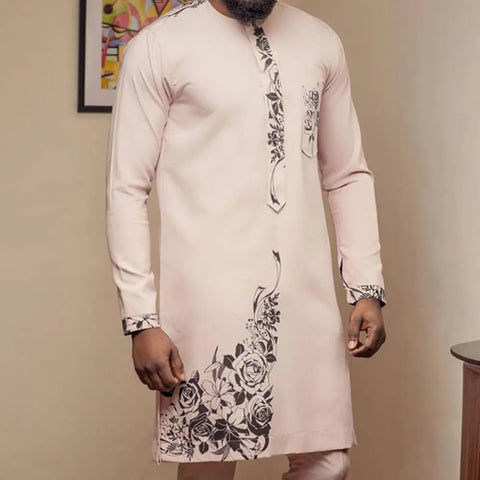 Image of African Men's Printed Top And Trousers Suit Wedding Dress Casual Slim Suit-FrenzyAfricanFashion.com