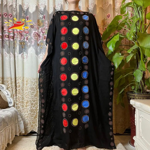 Image of Women Abaya African Embroidery Flower Dress With Scarf-FrenzyAfricanFashion.com