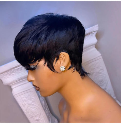 Image of Short Straight Bob Wig Pixie Cut Hair For Black Women With Bangs Brazilian Virgin-FrenzyAfricanFashion.com