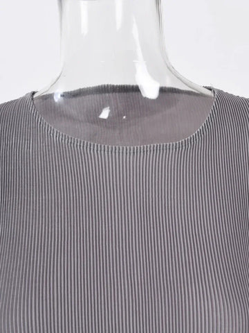 Image of Fashion Pleated Dress O-Neck Long Sleeved Solid Color-FrenzyAfricanFashion.com