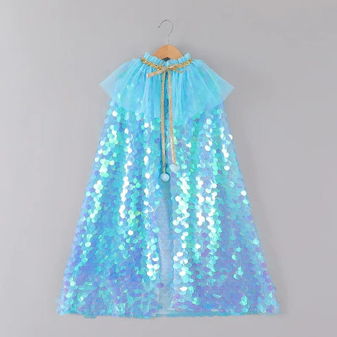 Image of Girls Little Mermaid Cloak Children Cloak Kids Shiny Bright Party Costume Girl Dress up-FrenzyAfricanFashion.com
