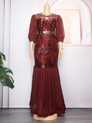 Image of Luxury Sequin Bodycon Mermaid Maxi Robe Muslim Kaftan Abaya Dubai Evening Dress-FrenzyAfricanFashion.com