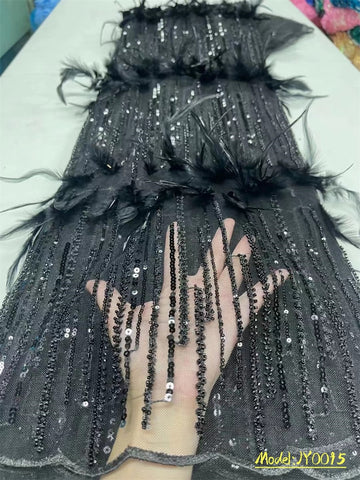 Image of Luxury Bridal Lace 3D Feather Fabric Wedding 5 Yards-FrenzyAfricanFashion.com