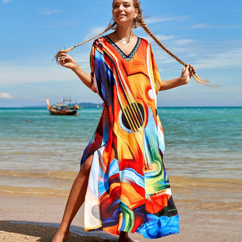 Image of Kaftan Dresses Women Bohemian Maxi Tie Dye Rayon Summer Holiday Bathing Suits-FrenzyAfricanFashion.com