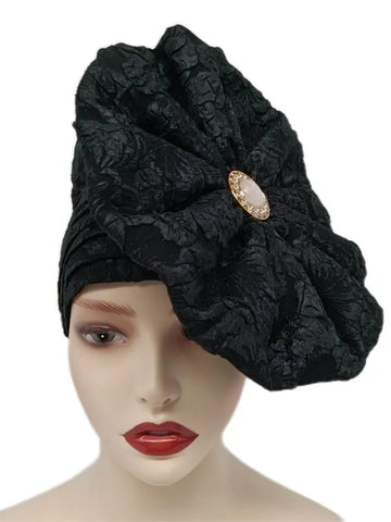 Image of Big Flowers Pleated Top Hats Headtie-FrenzyAfricanFashion.com