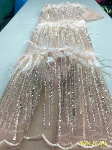 Image of Luxury Bridal Lace 3D Feather Fabric Wedding 5 Yards-FrenzyAfricanFashion.com