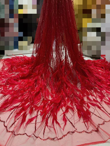 Image of French White Tulle 5 Yards Lace Fabric Fluffy Feather Voile Lace-FrenzyAfricanFashion.com