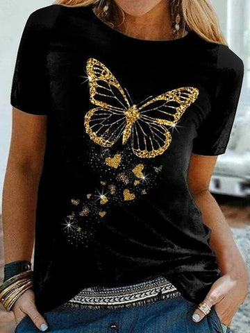 Image of Golden Butterfly Print Women T Shirt Short Sleeve O Neck Loose Women Tshirt Ladies Tee Shirt Tops Cloth-FrenzyAfricanFashion.com