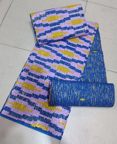 Image of Blue kente Wax Print Fuchsia Fabric Dress Craft DIY Cotton Nananom-FrenzyAfricanFashion.com