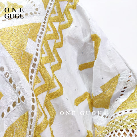 Image of Lace Bazin Riche Dress Dashiki Gold Brocade Embroiderey Wedding Party Gown-FrenzyAfricanFashion.com