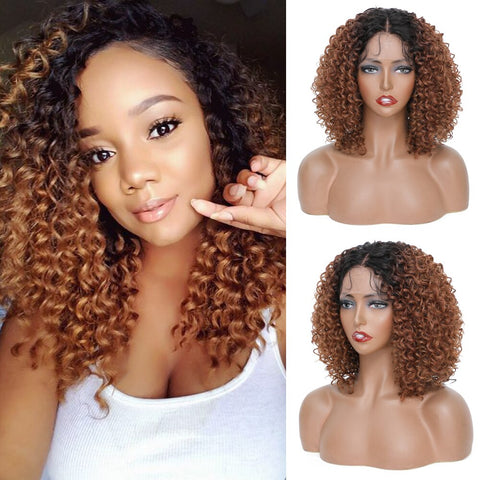 Image of Ombre Brown Kinky Curly Lace Front Wigs-FrenzyAfricanFashion.com