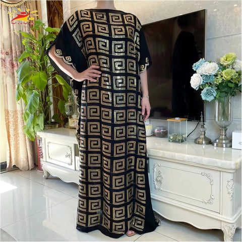 Image of Women Abaya African Embroidery Flower Dress With Scarf-FrenzyAfricanFashion.com