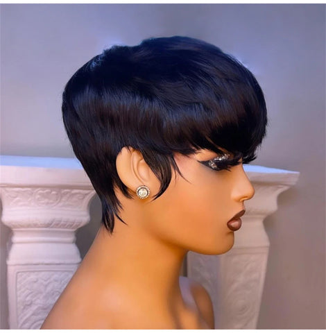 Image of Short Straight Bob Wig Pixie Cut Hair For Black Women With Bangs Brazilian Virgin-FrenzyAfricanFashion.com