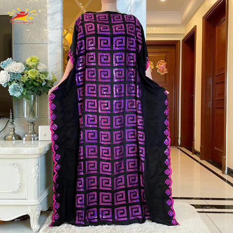 Image of Women Abaya African Embroidery Flower Dress With Scarf-FrenzyAfricanFashion.com