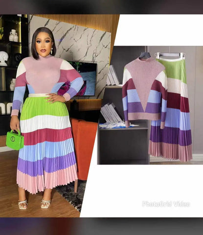 Image of Pleated Women's Printed Corn Slim Fit Top And Women's Half Skirt Set-FrenzyAfricanFashion.com