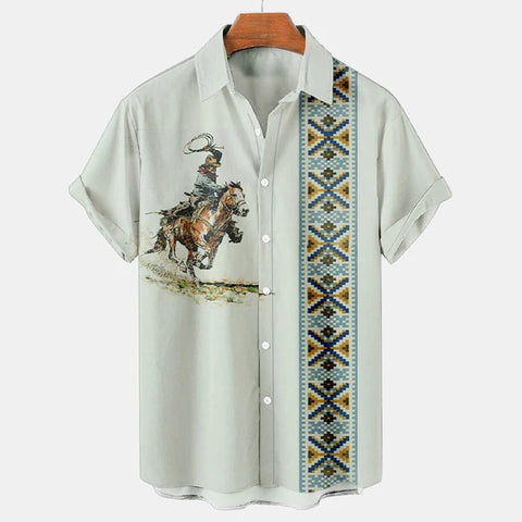 Image of Men Vintage Ethnic Hawaiian 3D Print Short Sleeve Lapel Button Streetwear-FrenzyAfricanFashion.com