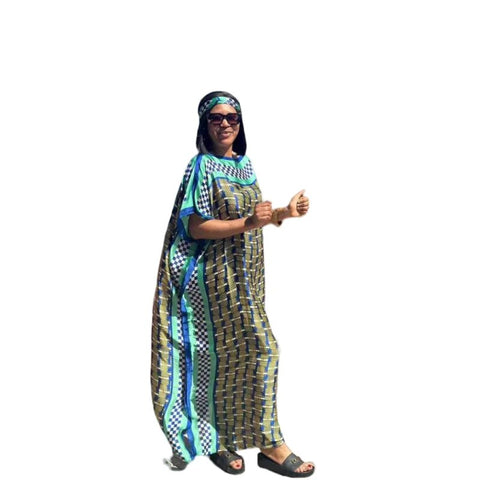 Image of Fashion dresses Bazin Print Dashiki Women Long Dress One Size-FrenzyAfricanFashion.com