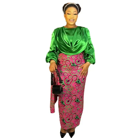 Image of Two Pieces Set Tops And Skirts Suits Ankara Outfits Plus Size Lady Party-FrenzyAfricanFashion.com